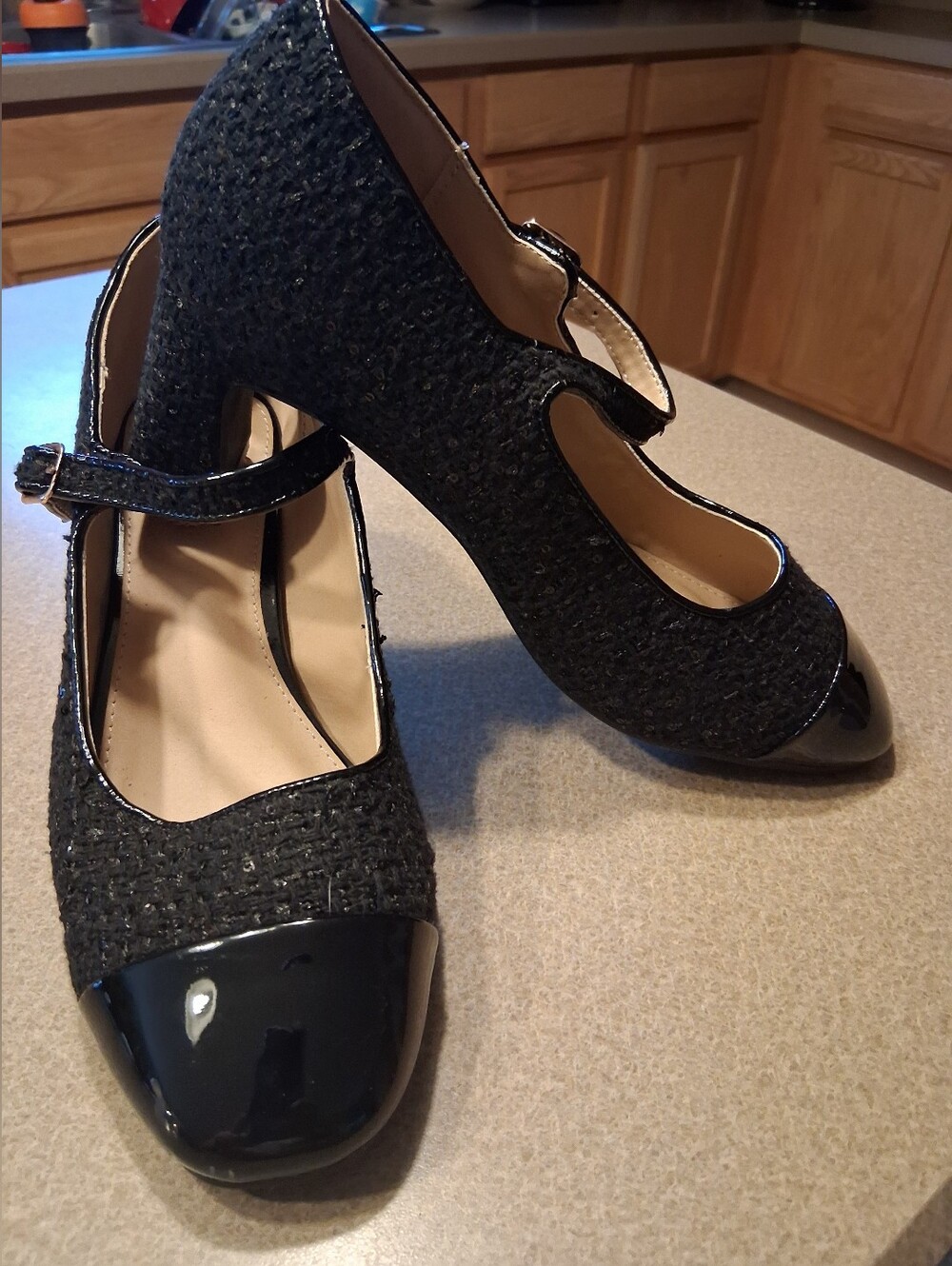 COMFORT BRAND Black Mary Jane Heels with Patent Cap Toe - Picture 3 of 13